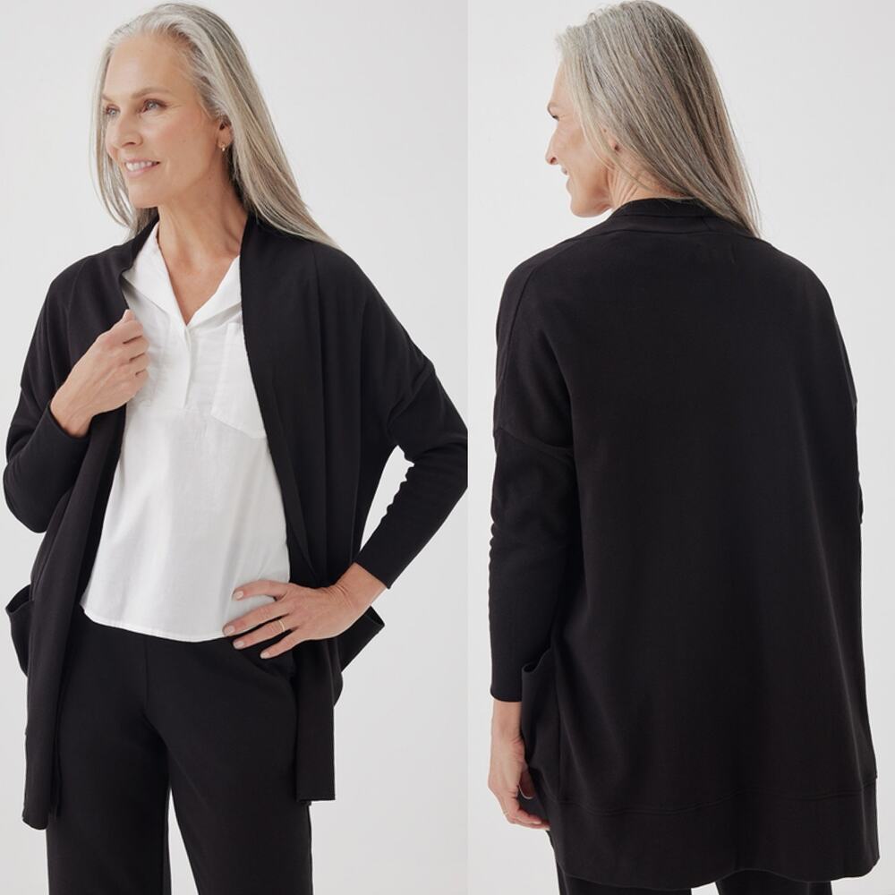 Pact Organic Cotton Black Airplane Wrap Cardigan Sweater